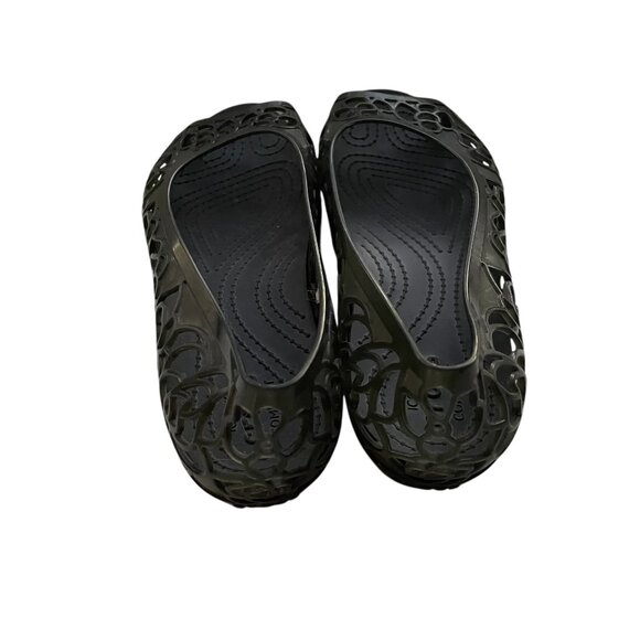 Crocs Isabella Jelly Ballet Flats Size 9 Black Floral Cutout Open Toe Shoes - Picture 4 of 6